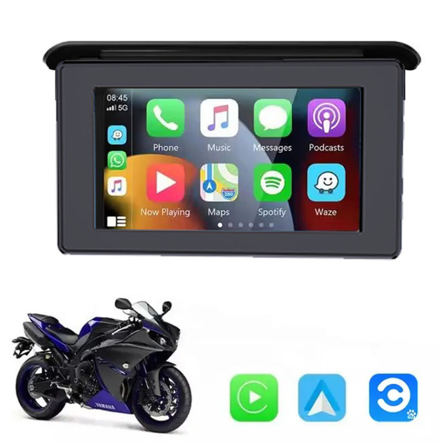 New JSE JSE-502 Motorcycle GPS Navigator Waterproof 5" IPS Touch Screen with CarPlay & Android Auto 1920x1080P 1 Year Warranty