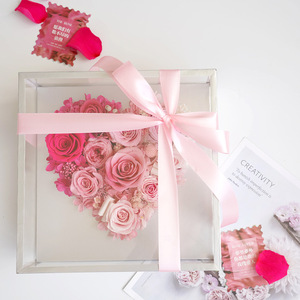 Scatola Regalo Quadrata in Acrilico con Fiori Conservati, Rosa Floyd Romantica con Nastro, per Compleanno, San Valentino, Laurea, Vendita all'Ingrosso - Product Image 2
