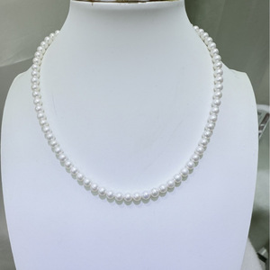 Collier de perles d'eau douce Zhuji polyvalent de 5 à 6 mm, chaîne de queue réglable en argent pur, boucle, presque impeccable, certificat inclus - Product Image 1