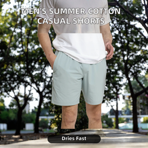 Summer Men's <b>Elastic</b> Waist Mid Breathable Knitted Hot Casual Shorts 100% Organic Cotton Solid OEM Service - Product Image 2