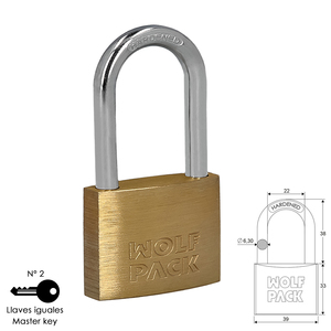 Lucchetto in ottone con anello lungo, a chiave unificata 40mm, n. 2, Resistente - Product Image 1