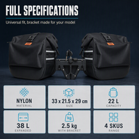 Sacs latéraux de moto en nylon universels avec kit de fixation, 22 L à 38 L, sacoche de selle en gros