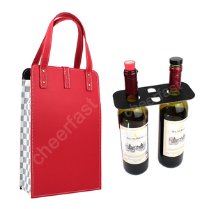 Sac de bouteille de vin en cuir Pu, Double, noir, 1 pièce, nouveau Design, avec poignée - Product Image 4