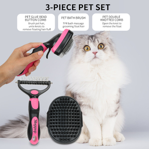 3点セット ペットグルーミングツールキット 犬猫用デマッティングツール スリッカー アンダーコートレーキ＆バスブラシ - Product Image 3