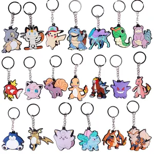 Wholesale 2023 New Cute 2D Soft PVC Rubber Key Chains Custom anime Keychains Pikachu Plastic Key ring Metal Design Cat KeyChain