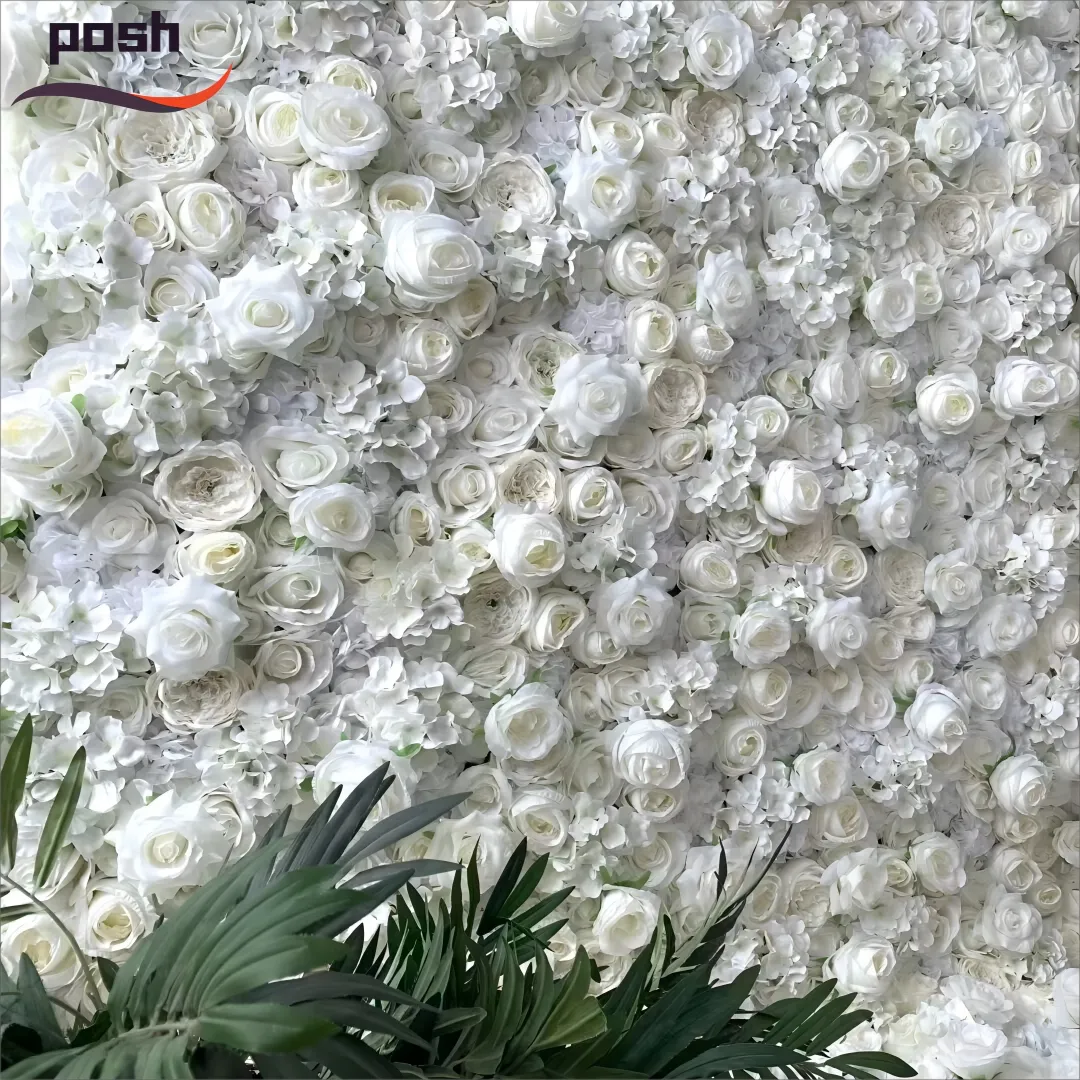 3डी गुलाब पैनल शादी की सजावट 8X8 पुष्प फूलदान पृष्ठभूमि रोल अप सफेद रेशम गुलाब फूल की दीवार