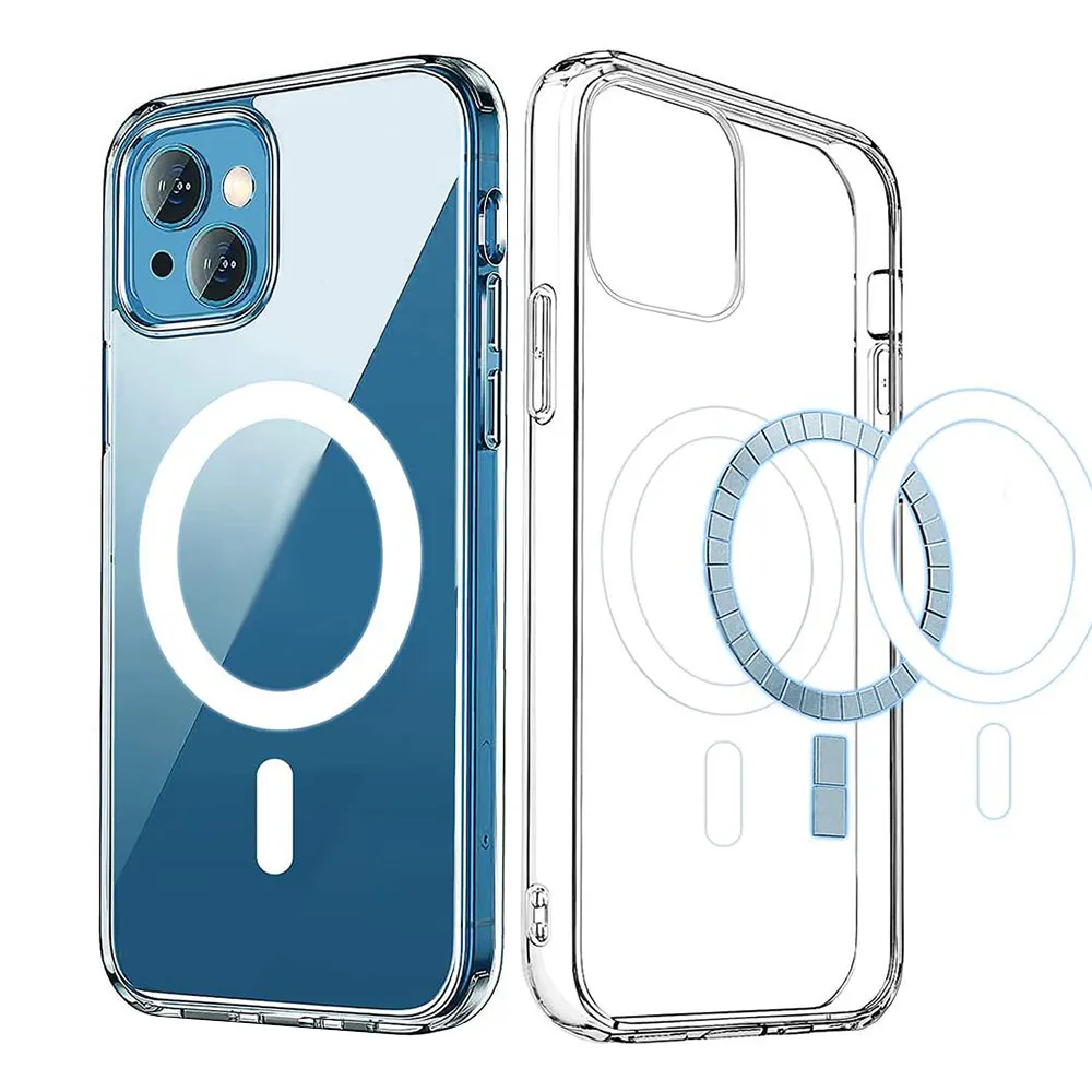 Coque de téléphone avec aimant pour iPhone 15 14 Pro Max, adaptée au chargeur magnétique sans fil, coque de téléphone transparente antichoc