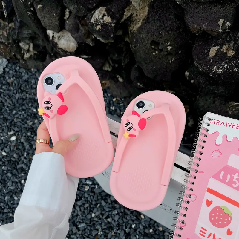 Cute Design Eco-friendly Silicone Pink Slipper Phone Cover for iPhone 13
