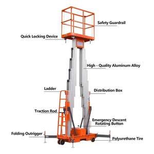 Mast Lift Mudah Dipasang, Kapasitas 5-12m, Beban 150kg, Sistem Interlock, Mast Lift Dorong, <span class=keywords><strong>Platform</strong></span> Kerja Terangkat Tunggal - Product Image 3