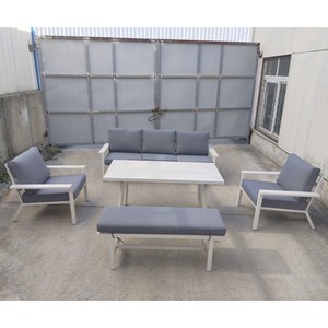 Muebles de patio Juego de sofás de comedor bajos de aluminio de 6 piezas-Juego de muebles de jardín de exterior K.D con cojín - Product Image 4