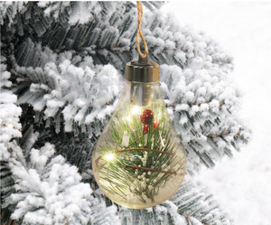 Factory LED <b>Light</b> up Plastic Bulb Christmas Ornament, Pine <b>Berry</b> Snow Filled Xmas Bauble for Tree Hanging Decor & Holiday Gift - Product Image 2