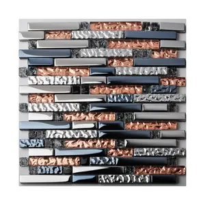 Piastrelle a Mosaico Intrecciate in Oro Rosa e Blu Cromo per Paraschizzi in <span class=keywords><strong>Vetro</strong></span> da Cucina - Product Image 1