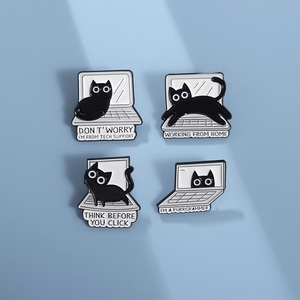 Broches <span class=keywords><strong>de</strong></span> esmalte <span class=keywords><strong>de</strong></span> gato negro personalizados PENSAR <span class=keywords><strong>ANTES</strong></span> <span class=keywords><strong>DE</strong></span> HACER CLIC Broches Insignias <span class=keywords><strong>de</strong></span> solapa TRABAJANDO DESDE CASA Regalo <span class=keywords><strong>de</strong></span> joyería divertido para amigos - Product Image 4