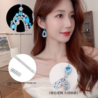 Pendientes Largos de Aro Hueco con Incrustaciones de Turquesa Azul y Circonita, Estilo Retro Europeo Americano, para Mujer