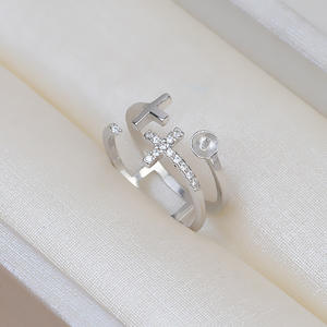 Anneau double en argent S925, anneau ouvert pour femme, anneau de vie avec perle de vermillon réglable, accessoires, support vide 267 - Product Image 4