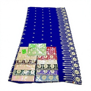 Blue Chiffon Embroidered Shawl With <b>Gold</b> Border Traditional African Women's <b>Scarf</b> For Wedding Engagement Daily Wear - Product Image 2