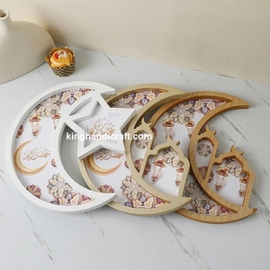 Plateau de service en bois bohème artisanal avec incrustation de nacre, design flexible pour le Ramadan, l'Aïd Moubarak, nourriture et boissons - Product Image 1