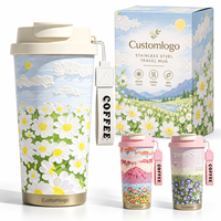 Gobelet isotherme en acier inoxydable de 16 oz avec revêtement SUS316, imprimé floral, double paroi sous vide, double couvercle pour usage quotidien – Vente en gros
