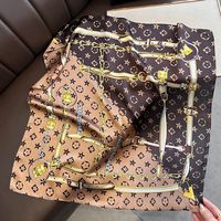 Syal Persegi Poliester Benang Elegan Multifungsi Bermotif Ringan dan Bernapas untuk Musim Semi dan Musim Panas, Dasi Wanita Korea