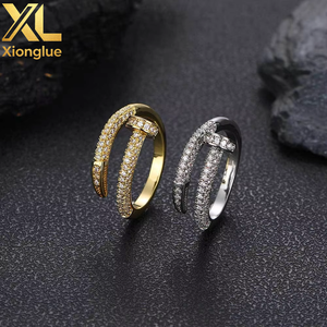 Hot Sale Copper Personalized Cuban <b>Ring</b> Nail Shape with Claw Setting Natural Round Stones Full Zircon Fashionable Jewelry Unisex - Product Image 1