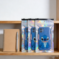 Sac d'emballage holographique imprimé sur mesure pour étui de téléphone, pochette d'affichage au laser arc-en-ciel pour la vente au détail