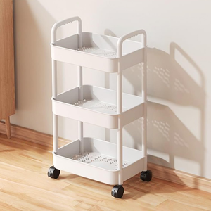 Chariot de rangement multifonctionnel à trois niveaux pour cuisine et salle de bain, chariot métallique mobile à roulettes, chariot de sol multi-niveaux - Product Image 1