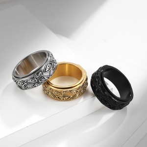 Devil's Eye <strong>Gold</strong> Plated Stainless Steel <strong>Thumb</strong> <strong>Ring</strong> Engagement Men Rotatable Retro Style Compression <strong>Rings</strong> - Product Image 5