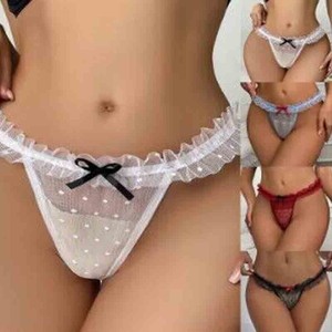 Braguitas sexys transparentes de encaje con lazo de volantes para mujer, lencería de gasa azul claro, talla grande - Product Image 3