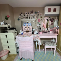 Table de toilette européenne moderne et compacte avec miroir détachable, tabouret, bureau de maquillage en bois peu encombrant, 2 tiroirs, multifonctionnel pour chambre à coucher