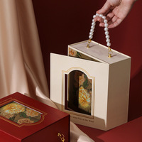 Luxury Festival Candy Red Velvet Christmas Packaging Box Caja de regalo portátil con mango de Bambú