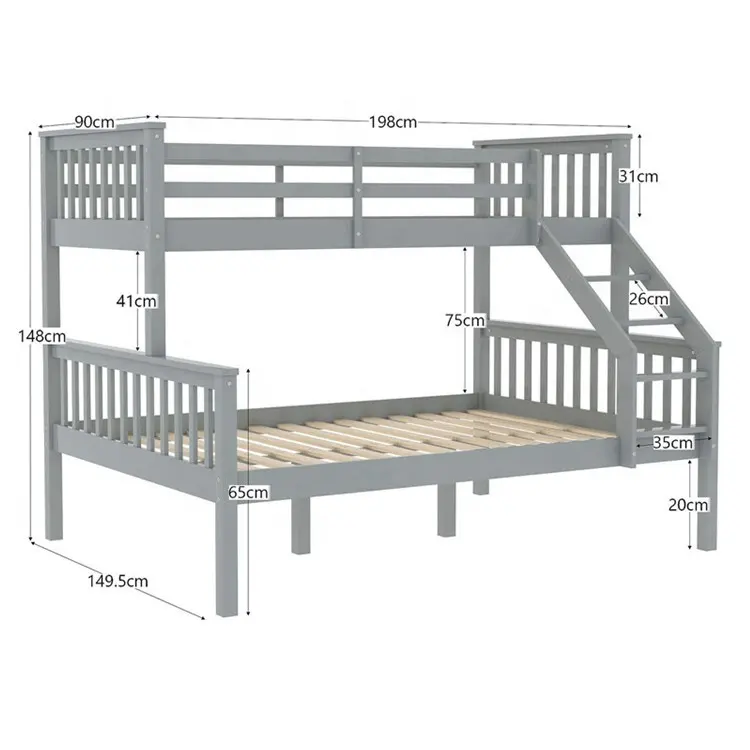 계단이있는 소나무 나무에서 분리 가능한 아이들의 현대 이층 침대 핫 세일