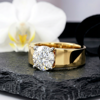Anillo de Compromiso con Corte Brillante Redondo para Hombre, Diamante Cultivado en Laboratorio, Chapado en Oro de 14 Quilates, Regalo de Aniversario de Bodas, Anillo Solitario
