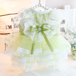 Green Mint Lace Princess Dress For <b>Small</b> Dogs <b>Teddy</b> Pet Wedding Style Summer Thin Dress Polyester Material Four Seasons Wear - Product Image 2