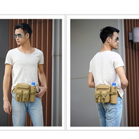 Sac banane tactique multifonctionnel 800D étanche avec fermeture à cordon pour course, pêche, escalade et sports de plein air, avec porte-bouteille
