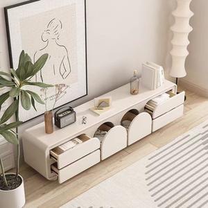 Ensemble de meuble TV et table basse de style européen, blanc crème, simple, meubles de salon, panneau MDF, support de console TV en bois pour le sol - Product Image 2