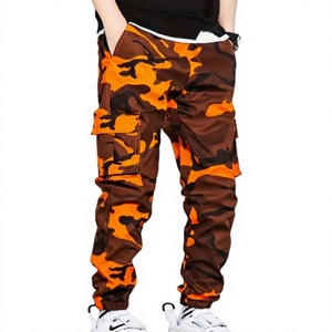Pantalon de survêtement cargo camouflage orange-brun pour homme Hardihood International, taille élastique avec cordon de serrage, plusieurs poches, style décontracté - Product Image 1