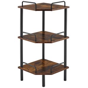 Estante de Almacenamiento Multifuncional de Esquina, de Madera de Bambú, Tipo Poligonal, Color Madera Quemada, para Sala de Estar - Product Image 1