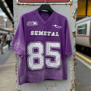 เสื้อยืดผ้าฝ้ายวินเทจโอเวอร์ไซส์ลายพระอาทิตย์จางหายไปเสื้อยืดปักไหล่แบบกำหนดเองเสื้อยืดสตรีทแวร์ซักกรด - Product Image 1