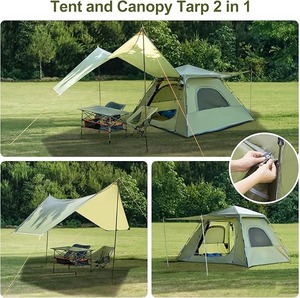 Tente instantanée imperméable <span class=keywords><strong>pour</strong></span> 3-4 personnes avec auvent, design 2-en-1 <span class=keywords><strong>pour</strong></span> le camping en famille, la randonnée en plein air, vente en gros, logo personnalisé OEM - Product Image 5