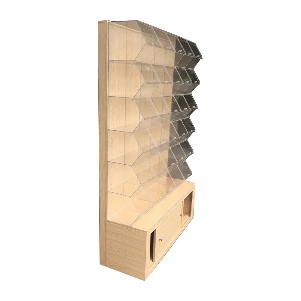 6 Schichten Acryl boxen Süßigkeiten Display Racks Süßigkeiten und Süßigkeiten zum Aufhängen von Süßigkeiten aus Holz