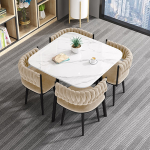 Bộ bàn ghế phòng họp hiện đại, bàn ăn tròn nhỏ bằng đá phiến, 4 ghế - Product Image 6