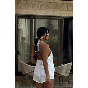 Conjunto de Dos Piezas de Lino Blanco para Mujer, Marca Candida, con Logotipo Personalizable, Tallas XS, XXS, XL, Largo por Encima de la Rodilla, para Salir - Product Image 3