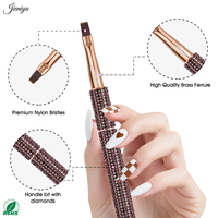 Pinceau professionnel de luxe pour nail art avec manche en strass marron, embout plat à virole sertie pour créer des lignes nettes et des bords précis
