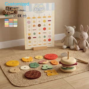 EDULAND OEM ODM CPC CE Jouets de cuisine en bois Montessori, ensemble de jeu d'imitation de nourriture (hamburger et sandwich), vaisselle de cuisine, maison de jeu - Product Image 3