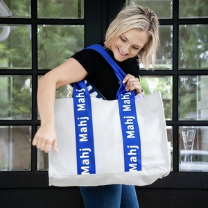 Bolsa de Almacenamiento Personalizada Keymay de Lona Crema con Asa Azul Marino y LOGO Personalizado para Soportes de Títulos, Impermeable, para Mahjong - Product Image 2