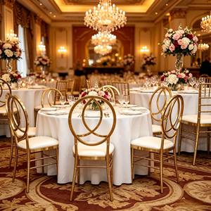 Gold Stainless Steel Wedding <b>Chair</b> with <b>White</b> Cushion Elegant Event & Banquet <b>Dining</b> <b>Chair</b> - Product Image 6