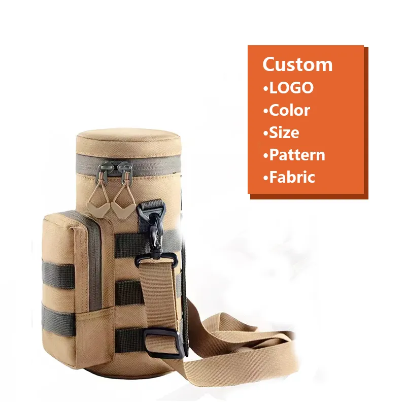Custom Polyester Crossbody Bag For Water Bottle Tas Selempang Outdoor Sport Hiking Bottle Carrier Insulated Cooler Shoulder Bag
