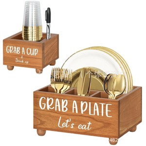 Boîte de rangement pour couverts en bois, 5 compartiments, organisateur multifonction pour utilisation sur table de cuisine - Product Image 2