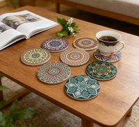 Nouvelles sous-verres absorbants en céramique Mandala, écologiques, réutilisables et personnalisables, pour café, thé, bière, et tapis de séchage pour tasses.
