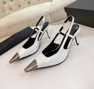 Sandalias de tacón de aguja con punta en punta de piel sintética de marca de diseñador. Zapatos de tacón alto metálicos de verano para mujer - Product Image 6